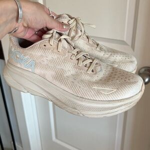 Beige Hoka running shoes size 7.5